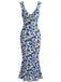 Blaues 30er figurbetontes Kleid mit Blumen und Neckholder