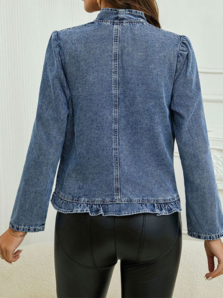 60er Jeans-Jacke mit Rüschen und Langarm
