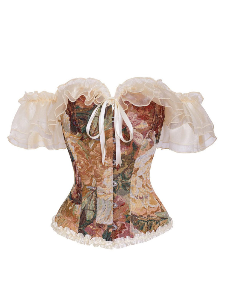 Mehrfarbiges 50er Vintage Korsett-Top mit Blumen