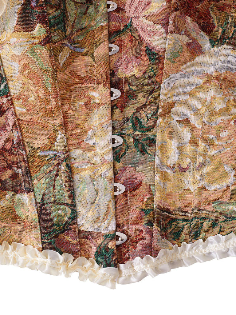 Mehrfarbiges 50er Vintage Korsett-Top mit Blumen