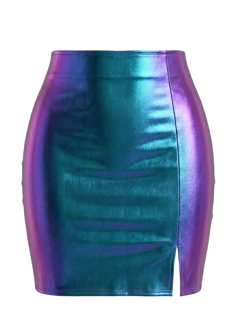 70er Metallic-Minirock mit Holografie und Seitenschlitz