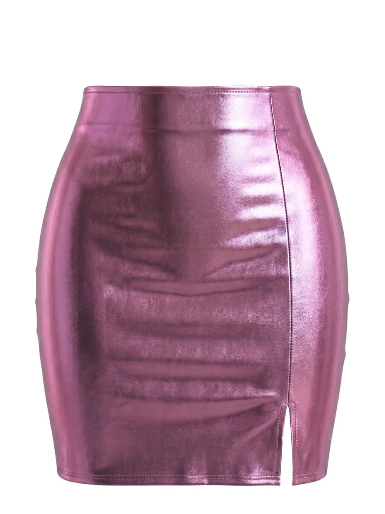 70er Metallic-Minirock mit Holografie und Seitenschlitz