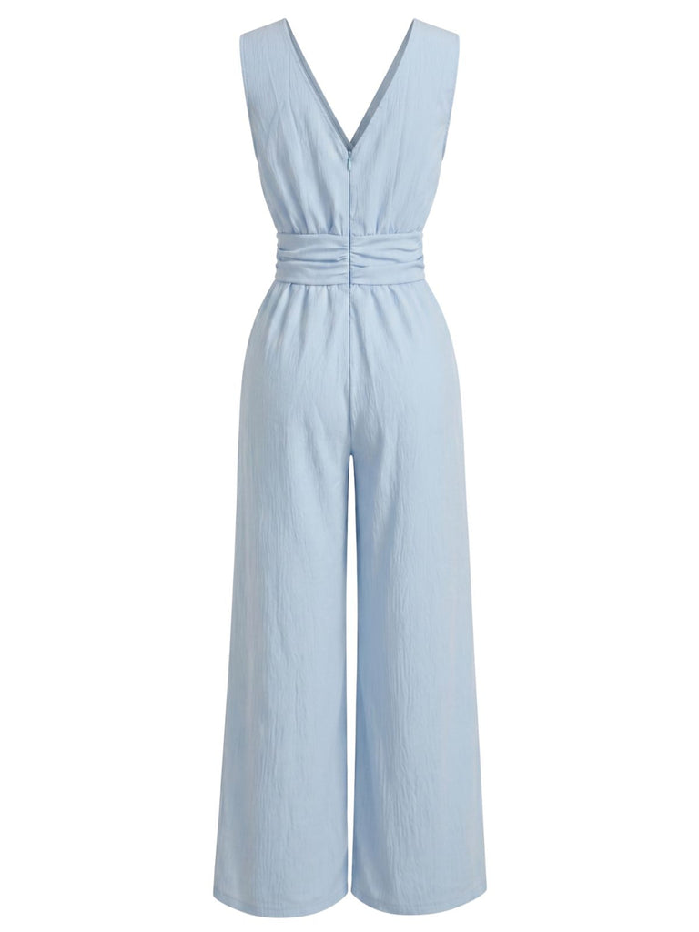 Blauer 40er ärmelloser Jumpsuit mit Wickeloptik