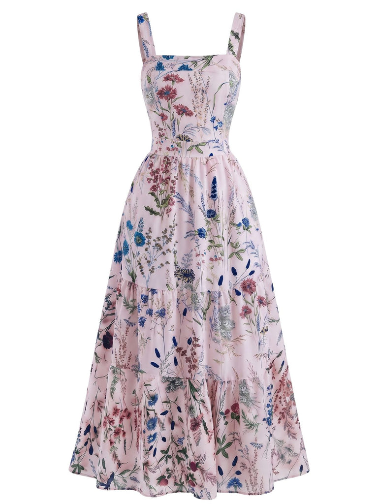 40er Maxikleid mit Blumen und Spaghettiträgern
