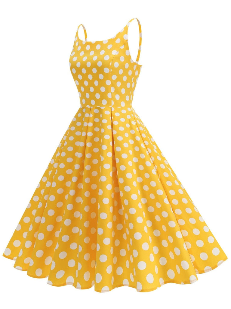 50er Swingkleid mit Spaghettiträger und Polka-Dots