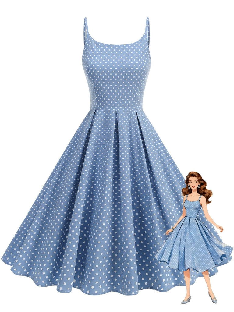 50er Swingkleid mit Spaghettiträger und Polka-Dots