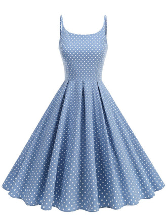 50er Swingkleid mit Spaghettiträger und Polka-Dots