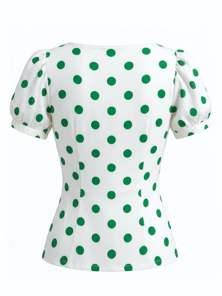 50er Top mit Polka-Dots und Puffärmel