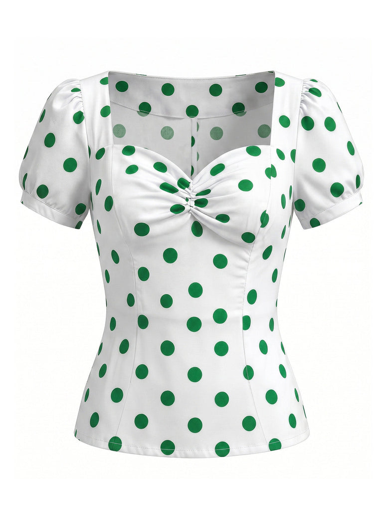 50er Top mit Polka-Dots und Puffärmel