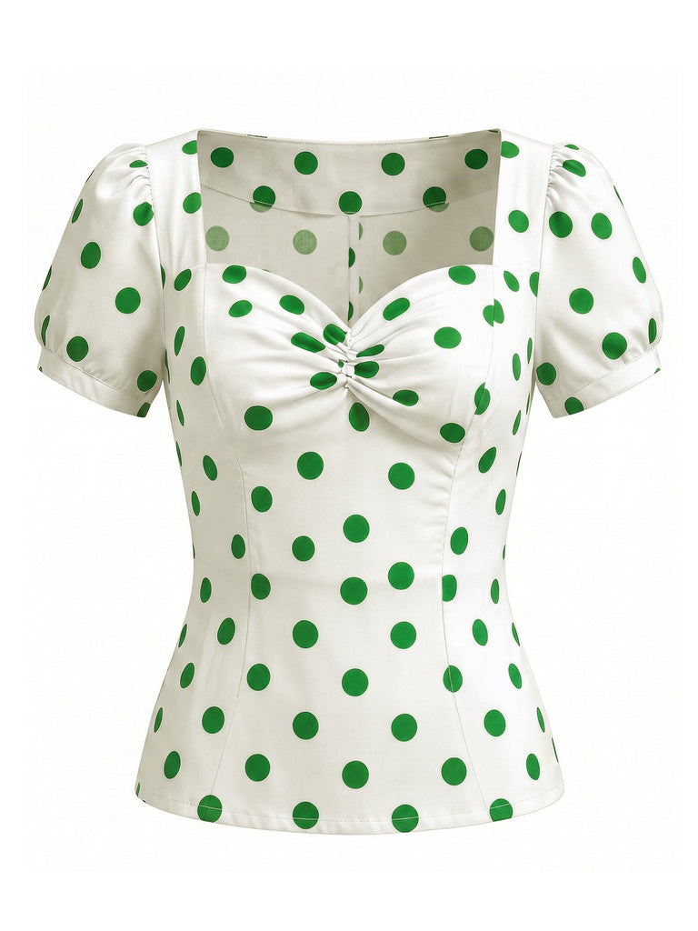 50er Top mit Polka-Dots und Puffärmel