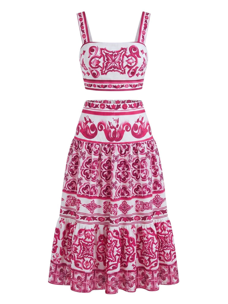 60er Bohemian Top & Maxirock mit Blumen und Ernte