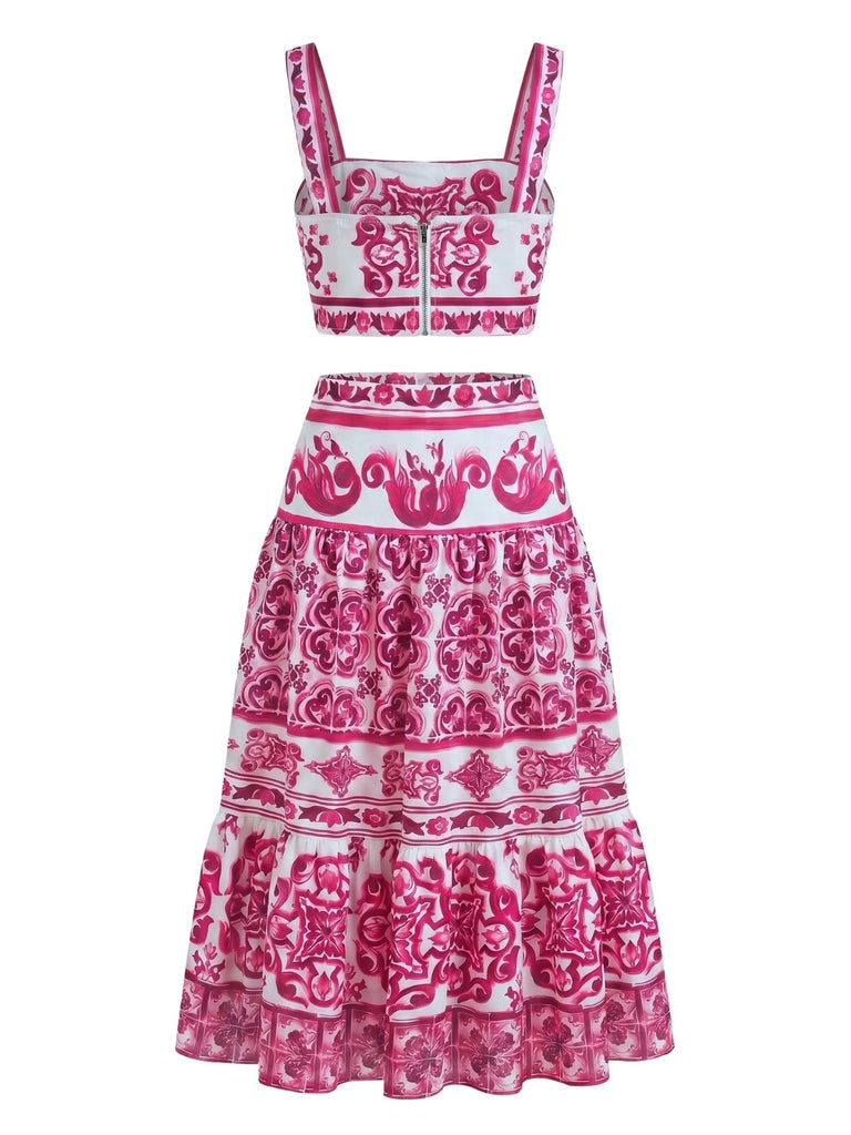 60er Bohemian Top & Maxirock mit Blumen und Ernte
