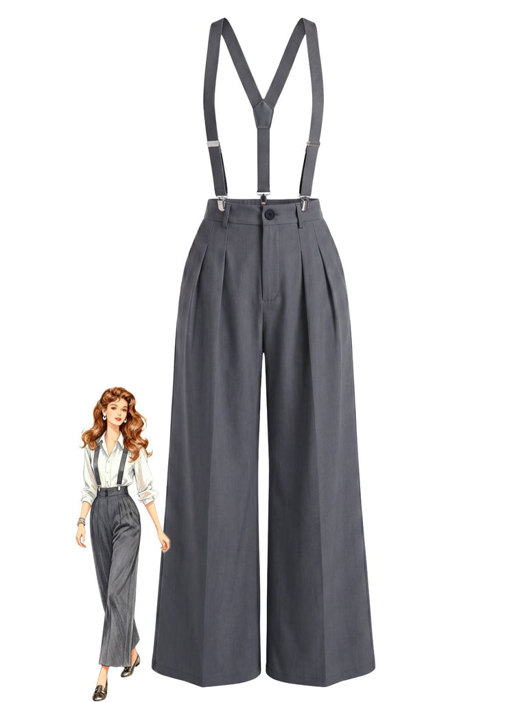 Grauer 60er Jumpsuit mit Hohe Taille und Plissee