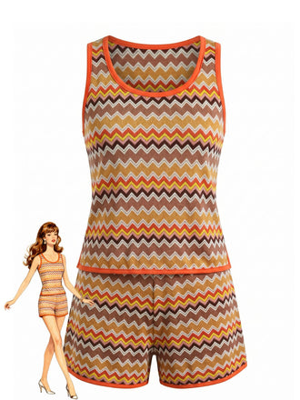 60er Strick-Top & Shorts mit Chevron und Tank