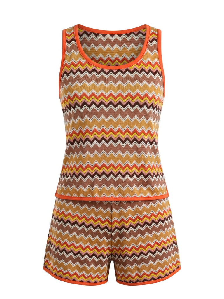 60er Strick-Top & Shorts mit Chevron und Tank