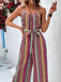 Mehrfarbiger 70er Boho Jumpsuit mit Streifen und Gürtel