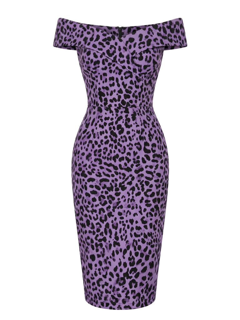 Rosaviolettes 60er Kleid mit Leoparden-Print