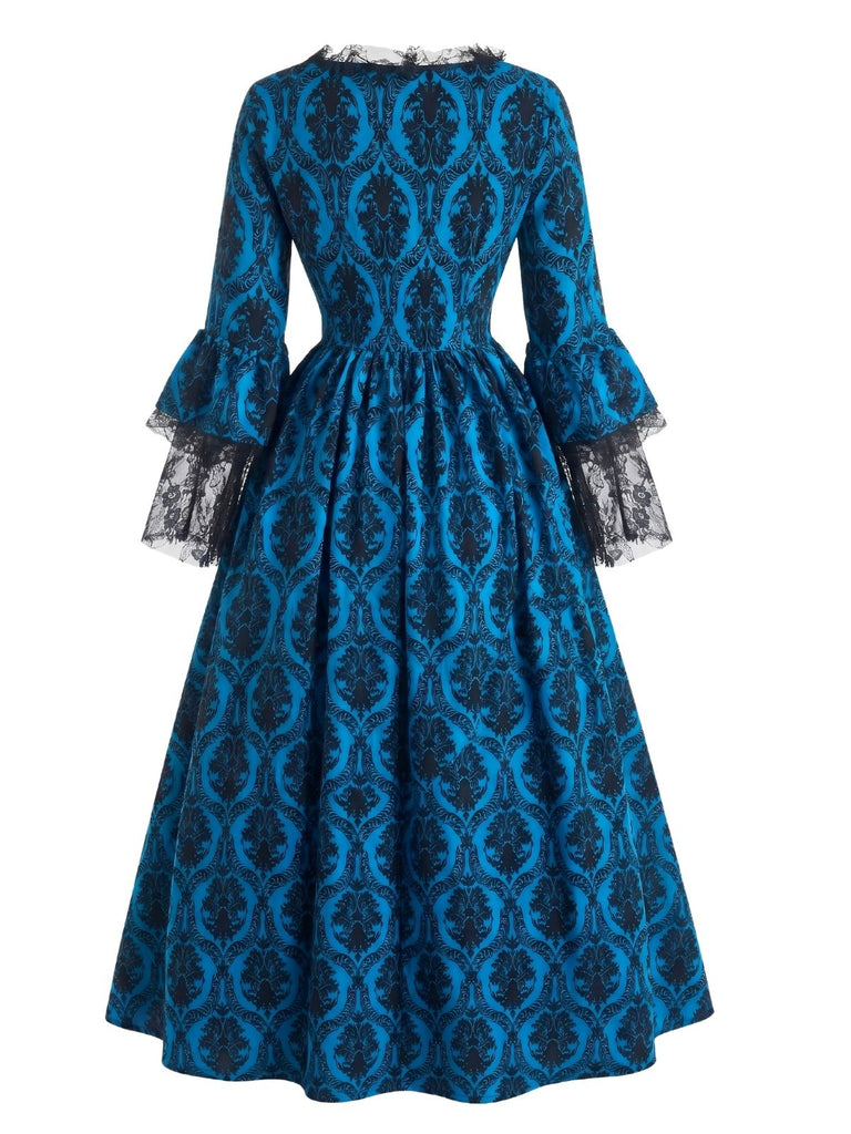Schwarzes 50er Barockkleid mit Schnürung und Glockenärmeln
