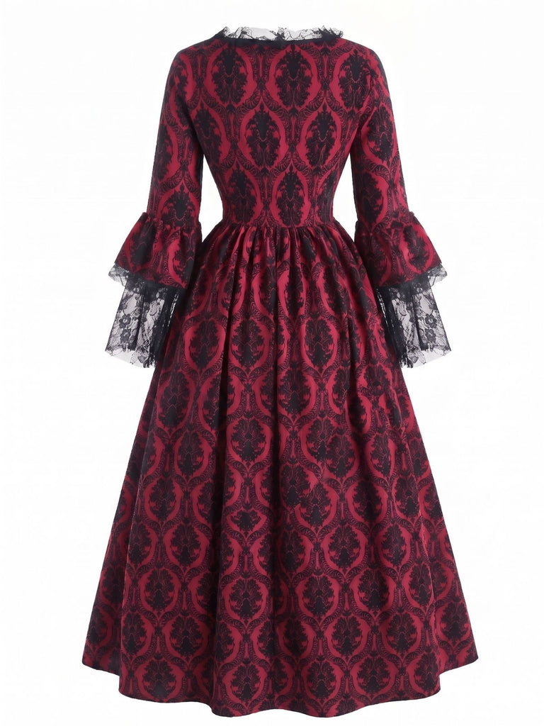 Schwarzes 50er Barockkleid mit Schnürung und Glockenärmeln