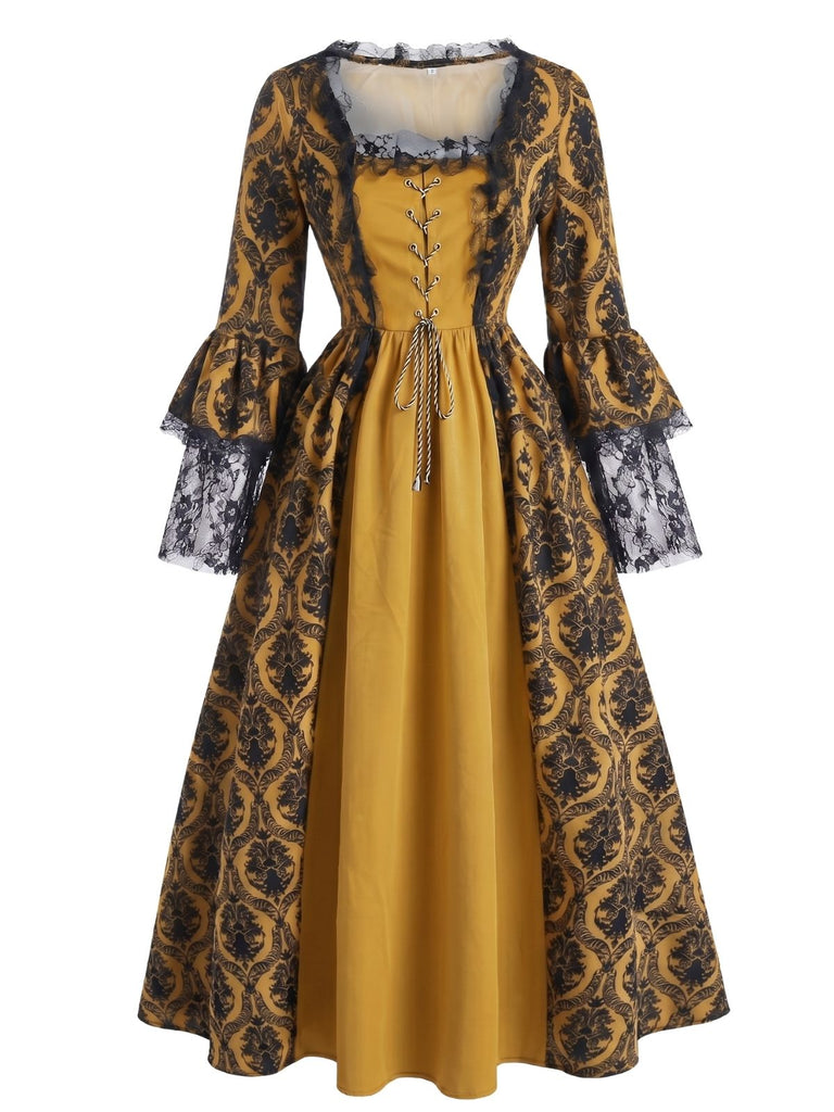 Schwarzes 50er Barockkleid mit Schnürung und Glockenärmeln