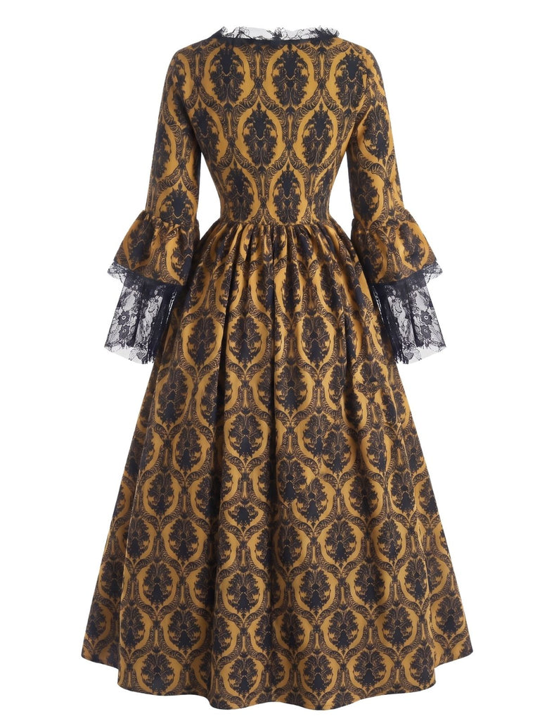 Schwarzes 50er Barockkleid mit Schnürung und Glockenärmeln