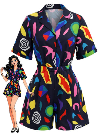 50er Stranger-Things-inspirierter Romper mit geometrischem Print