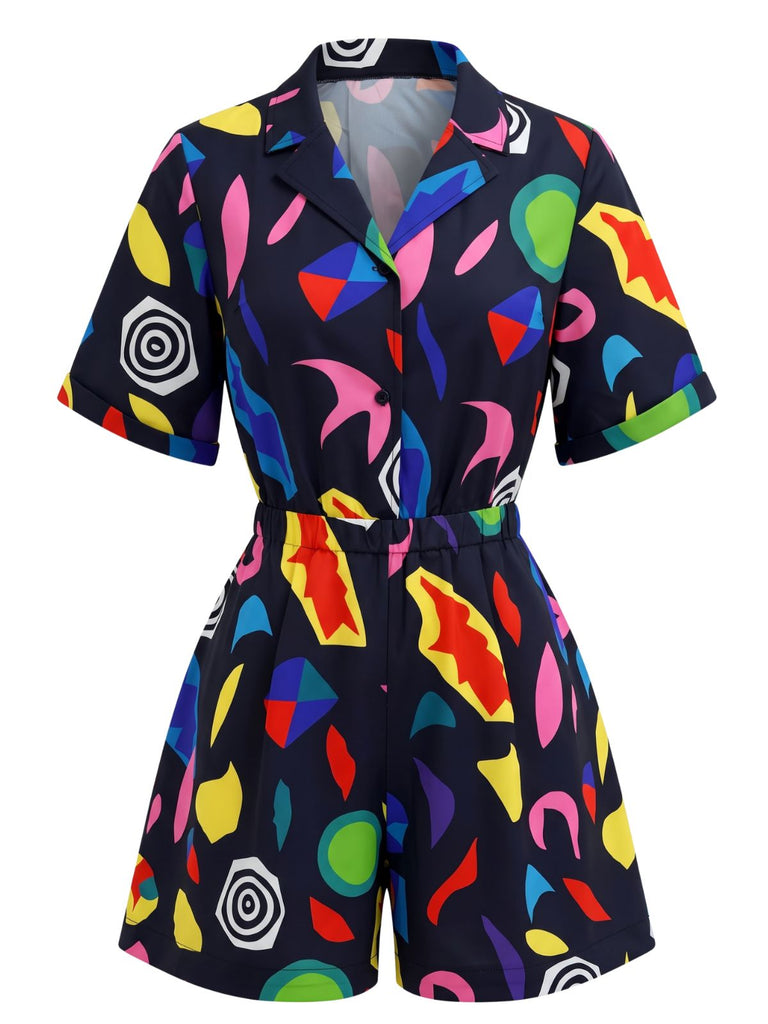 50er Stranger-Things-inspirierter Romper mit geometrischem Print