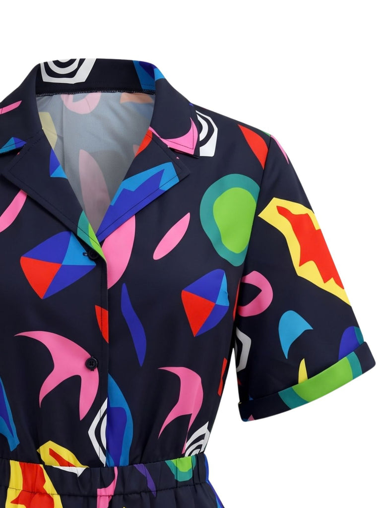 50er Stranger-Things-inspirierter Romper mit geometrischem Print