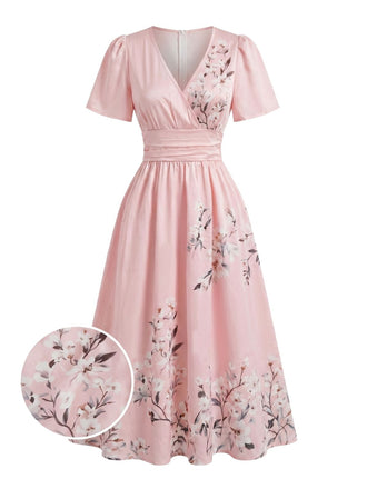 40er Kleid mit V-Ausschnitt und Blumen