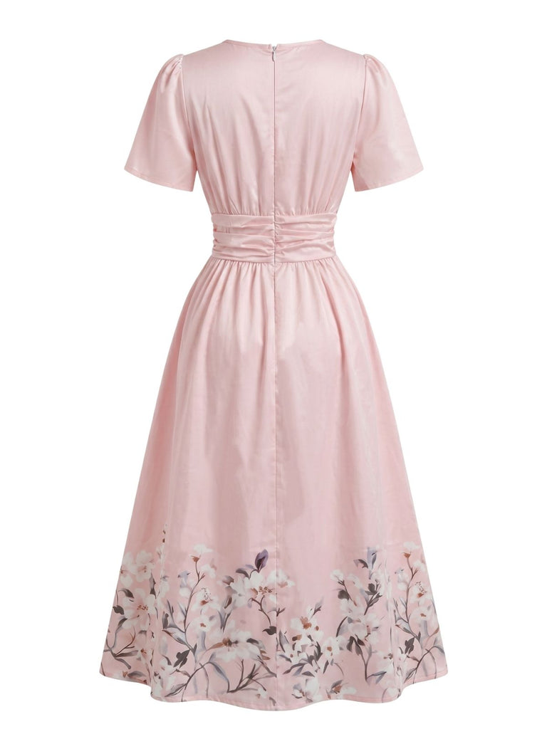 40er Kleid mit V-Ausschnitt und Blumen