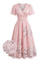 40er Kleid mit Blumen-Print und V-Ausschnitt