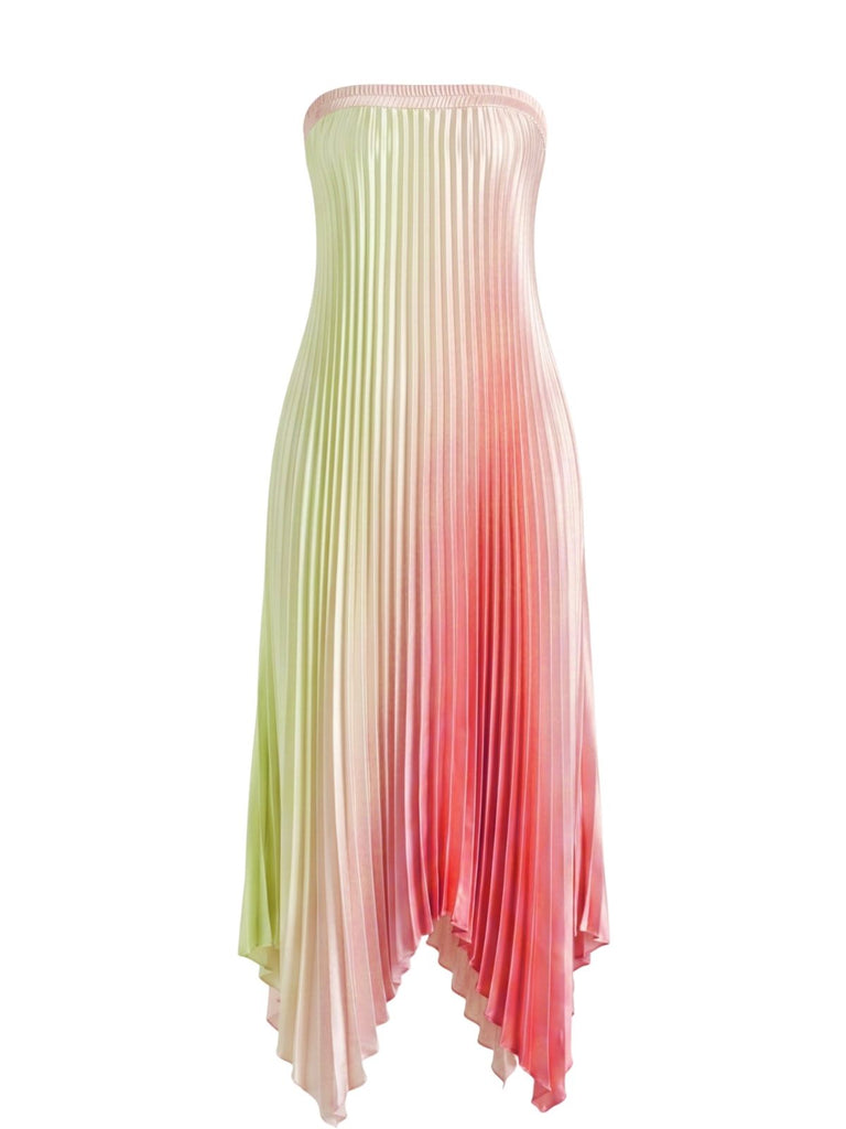 50er Plissee-Maxikleid mit Ombre und Zipfelsaum