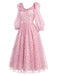 Rosa 50er Netzkleid mit Rüschen und Blumen