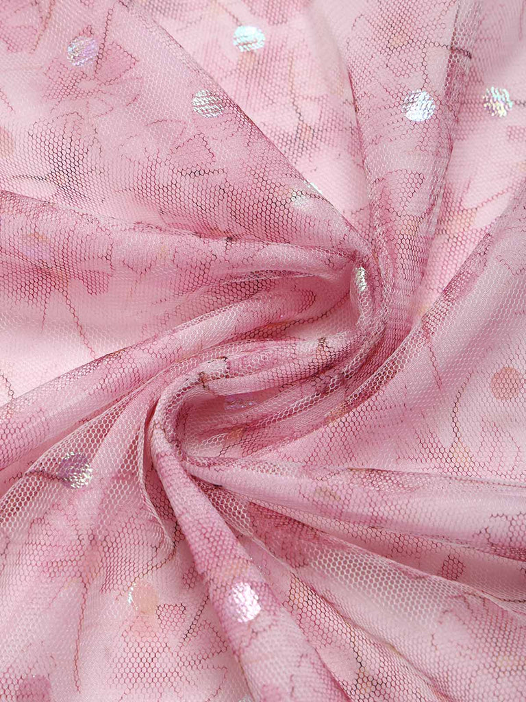 Rosa 50er Netzkleid mit Rüschen und Blumen