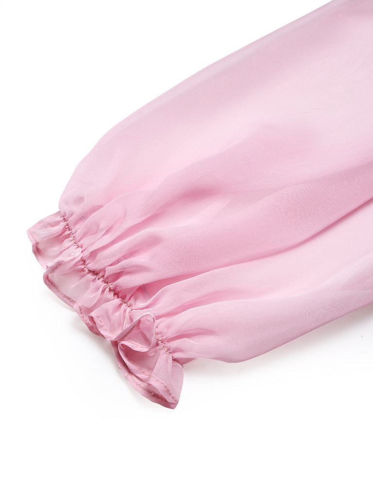 Rosa 50er Netzkleid mit Rüschen und Blumen
