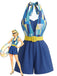 Blauer 70er Romper mit Farbblock und Neckholder