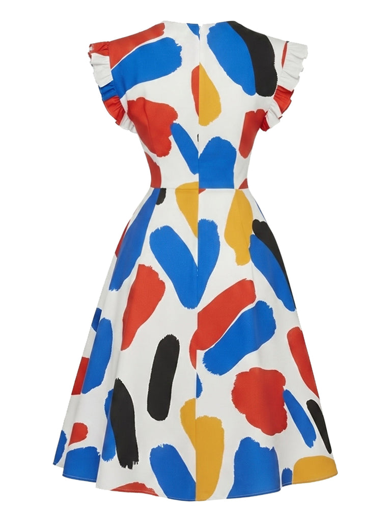 60er Swingkleid mit Rüschen und Print