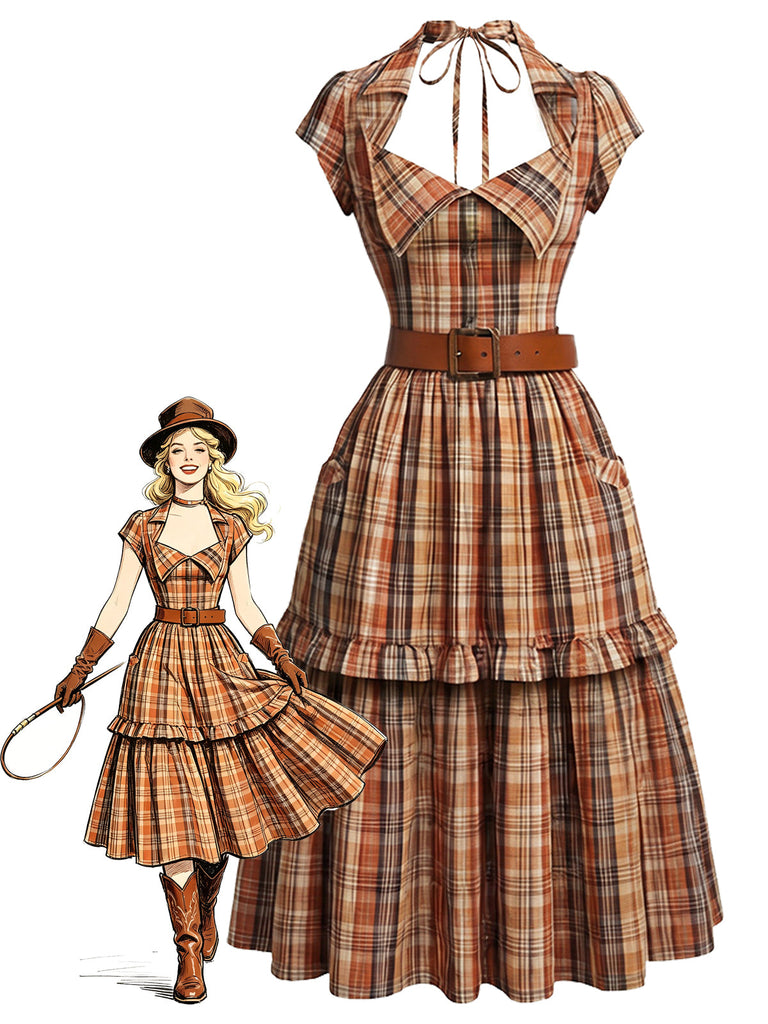 70er Kleid mit Neckholder und Karo