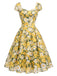 Gelbes 50er Swingkleid mit Herzausschnitt und Blumen