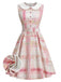 Rosa 50er Ärmelloses Kleid mit Peter-Pan-Kragen und Karo