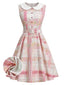 Rosa 50er Ärmelloses Kleid mit Peter-Pan-Kragen und Karo