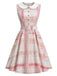 Rosa 50er Ärmelloses Kleid mit Peter-Pan-Kragen und Karo