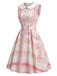 Rosa 50er Ärmelloses Kleid mit Peter-Pan-Kragen und Karo