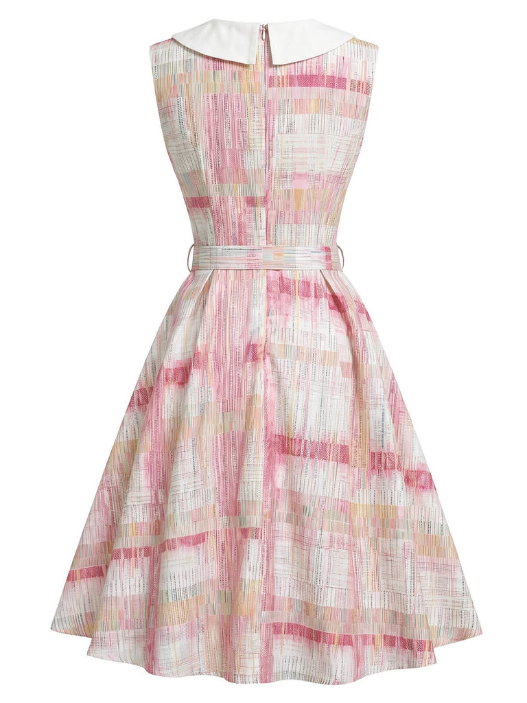Rosa 50er Ärmelloses Kleid mit Peter-Pan-Kragen und Karo
