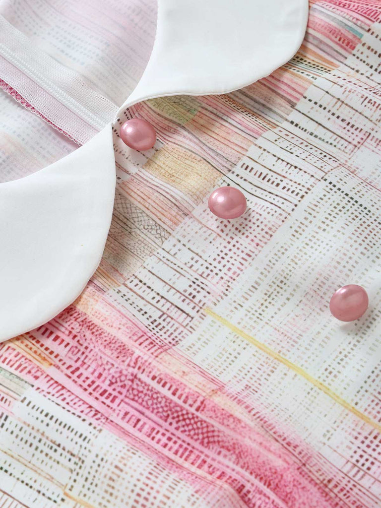 Rosa 50er Ärmelloses Kleid mit Peter-Pan-Kragen und Karo