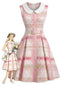 [Vorverkauf] Rosa 50er Ärmelloses Kleid mit Peter-Pan-Kragen und Karo