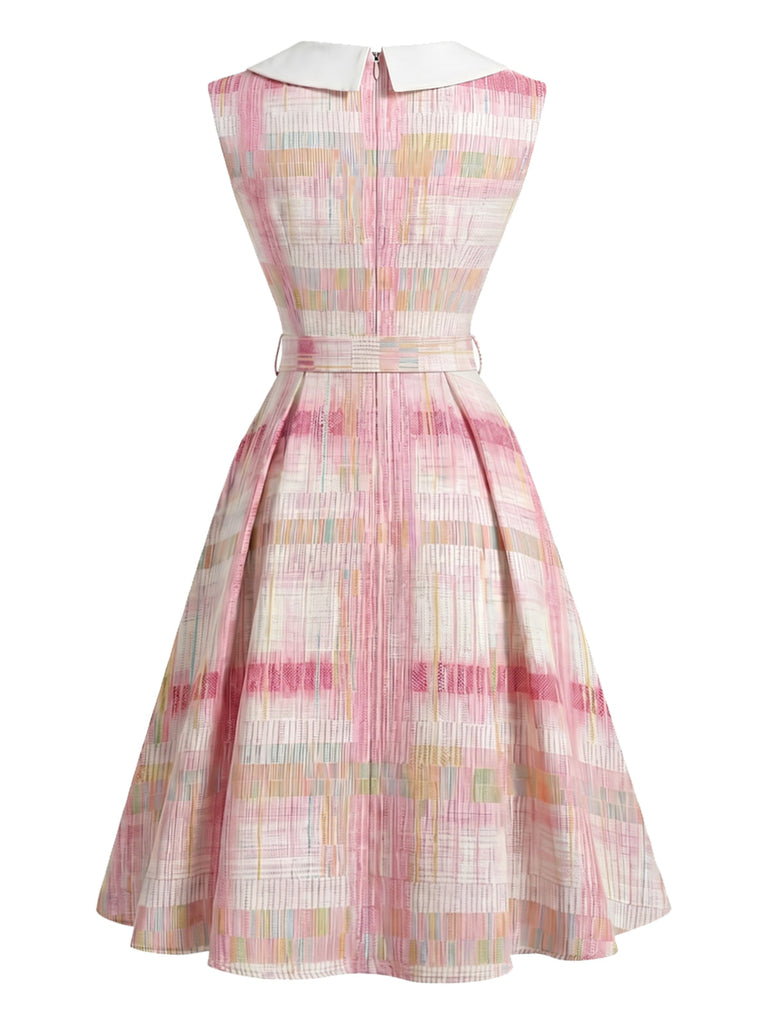Rosa 50er Ärmelloses Kleid mit Peter-Pan-Kragen und Karo