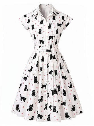 50er Shirtkleid mit Polka-Dots und Gürtel