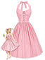[Vorverkauf] Rosa 50er Neckholder-Swingkleid mit Streifen und Gürtel