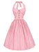 Rosa 50er Swingkleid mit Neckholder und Streifen